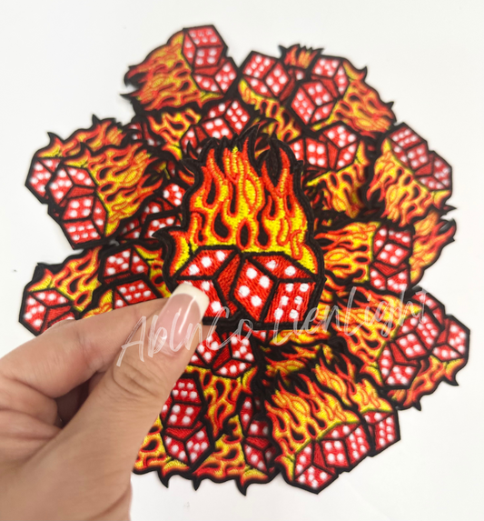 Flaming Dice Embroidery Patch