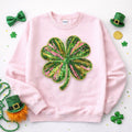 Colorful 4 Leaf Clover St Patricks Day Sequin Patch Sweatshirt