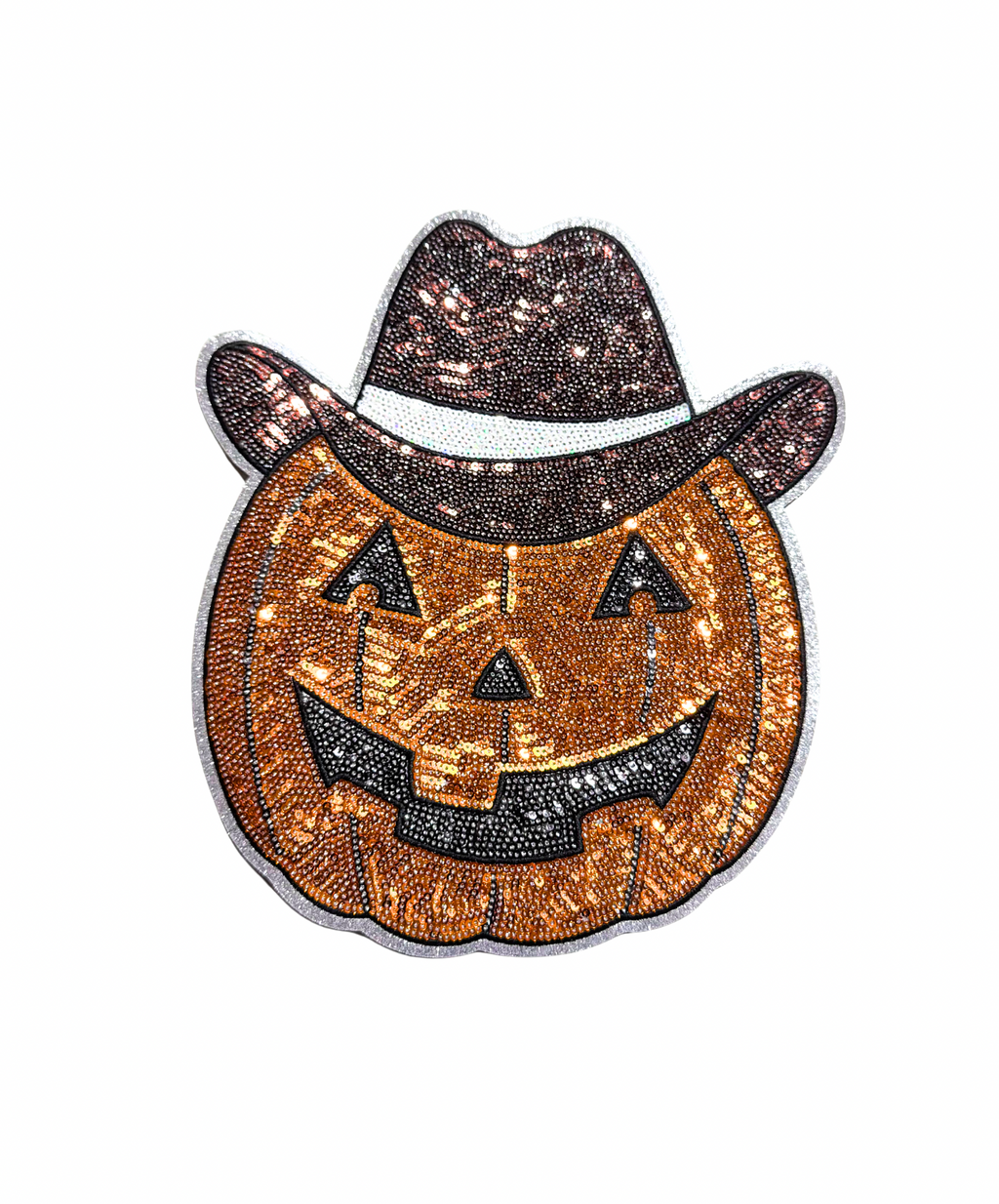 Cowboy Pumpkin Halloween Sequin Patch - Large