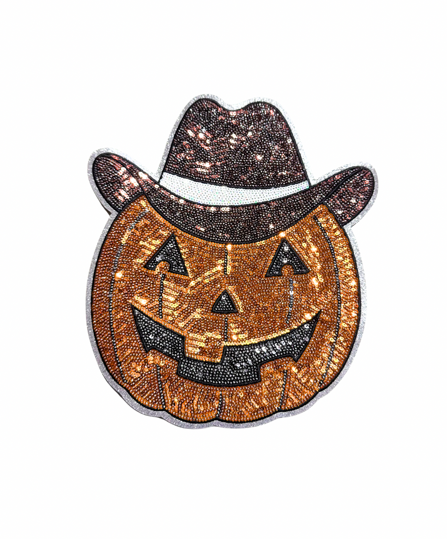 Cowboy Pumpkin Halloween Sequin Patch - Large