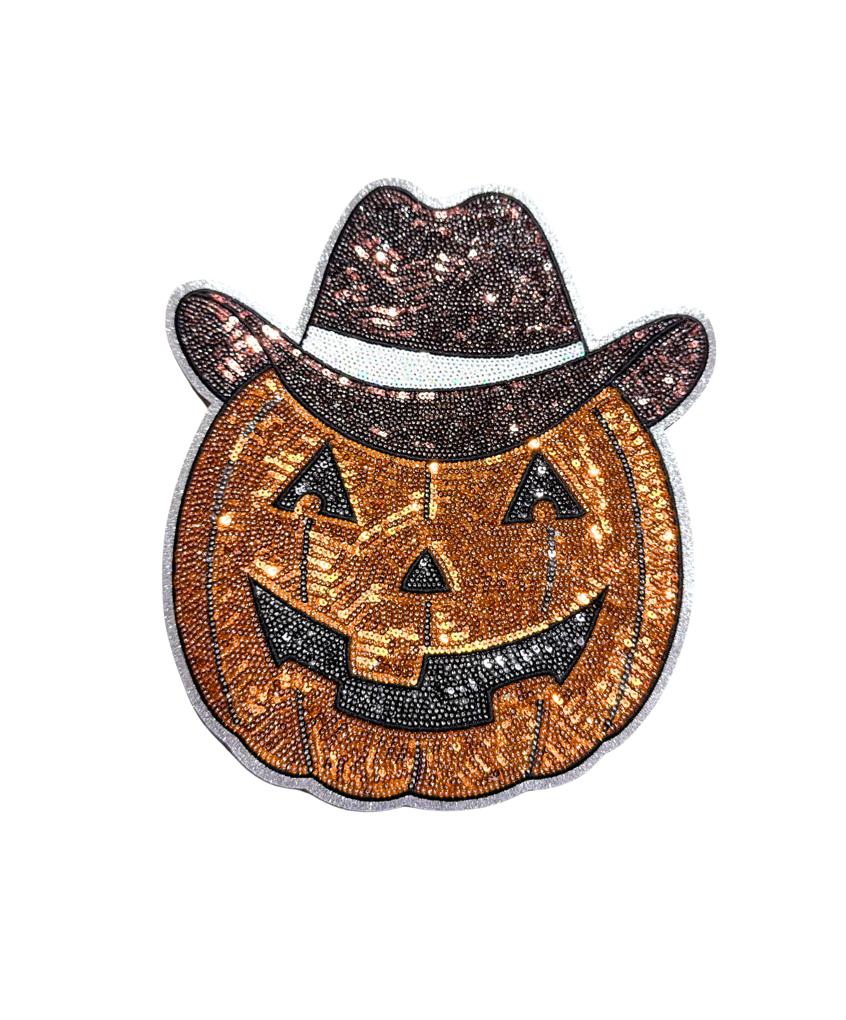 Cowboy Pumpkin Halloween Sequin Patch - Large