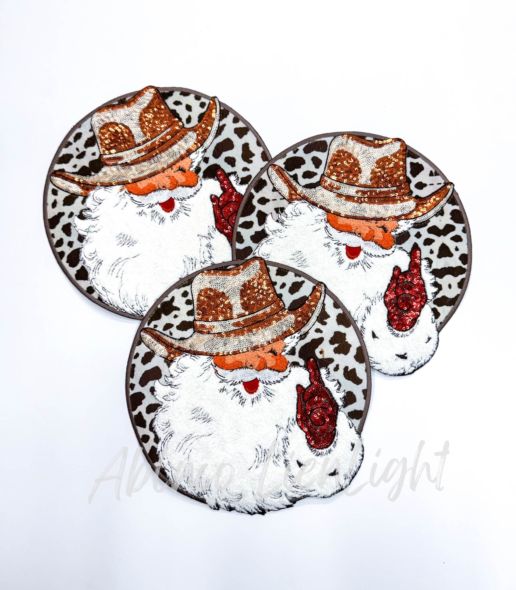 Western Cowboy Santa Christmas Sequin Patch - Large