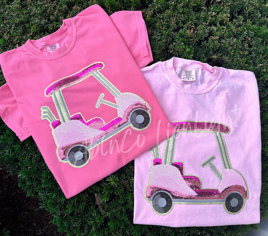 Preppy Pink Sequins Golf Cart Tshirt