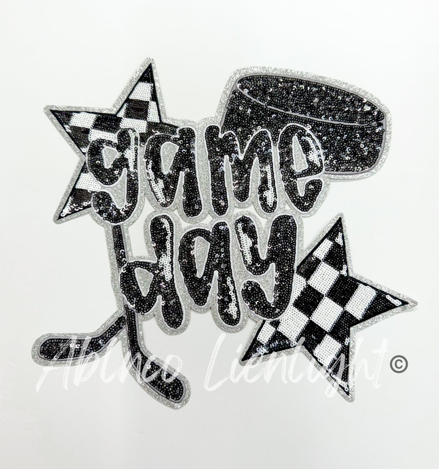 Ice Hockey Game Day Checkered Star Sequins Patch