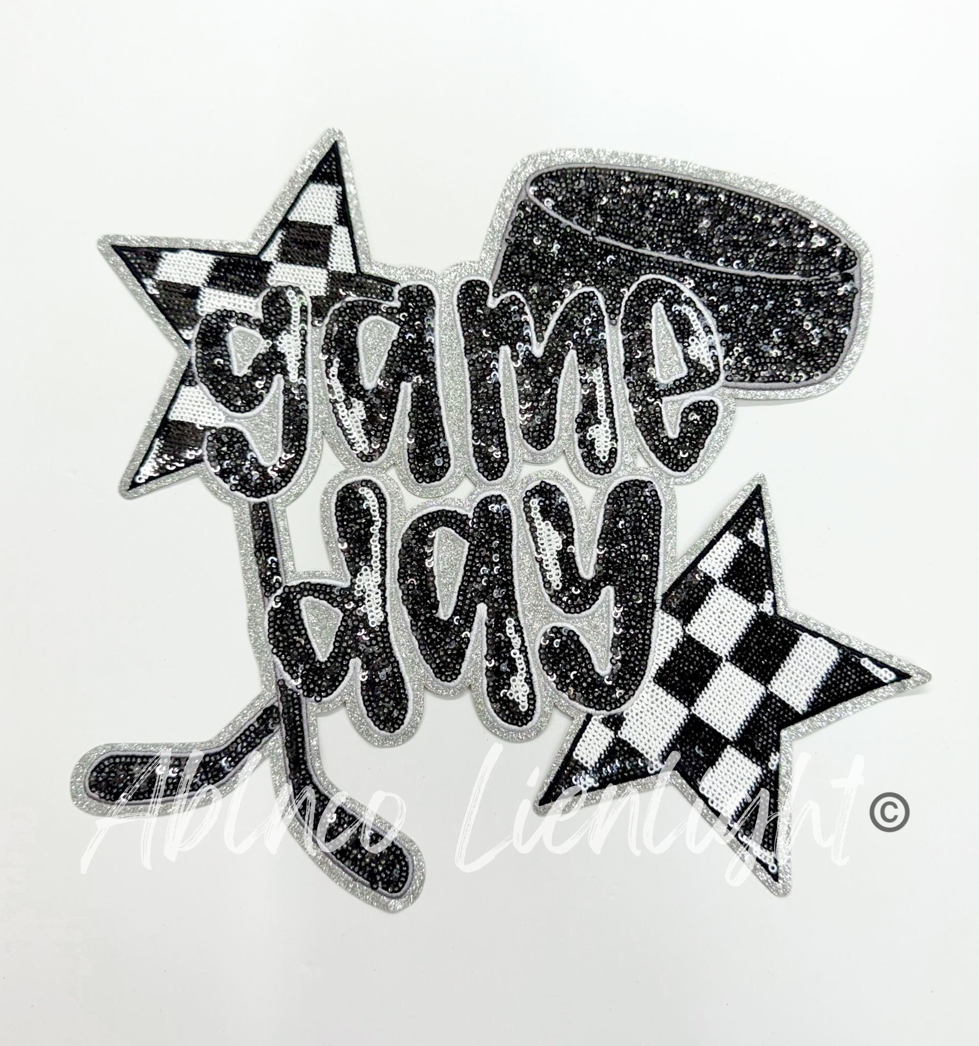 Ice Hockey Game Day Checkered Star Sequin Patch - Large