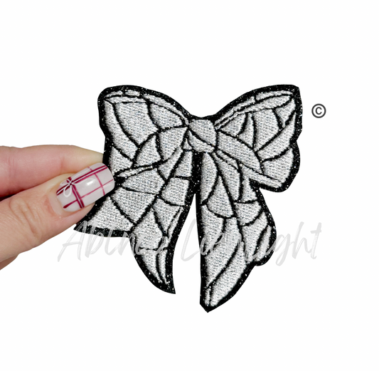 Volleyball Bow Glitter Embroidery Patch - Small