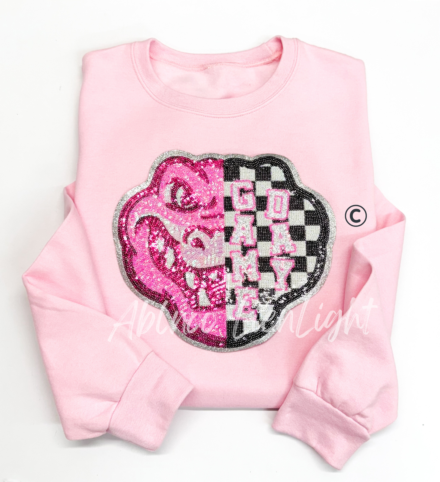 Preppy Pink Checkered Gator Mascot Game Day Sequin Patch