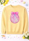 Pink Bow Ombre Colorful Egg Easter Sequin Patch Sweatshirt