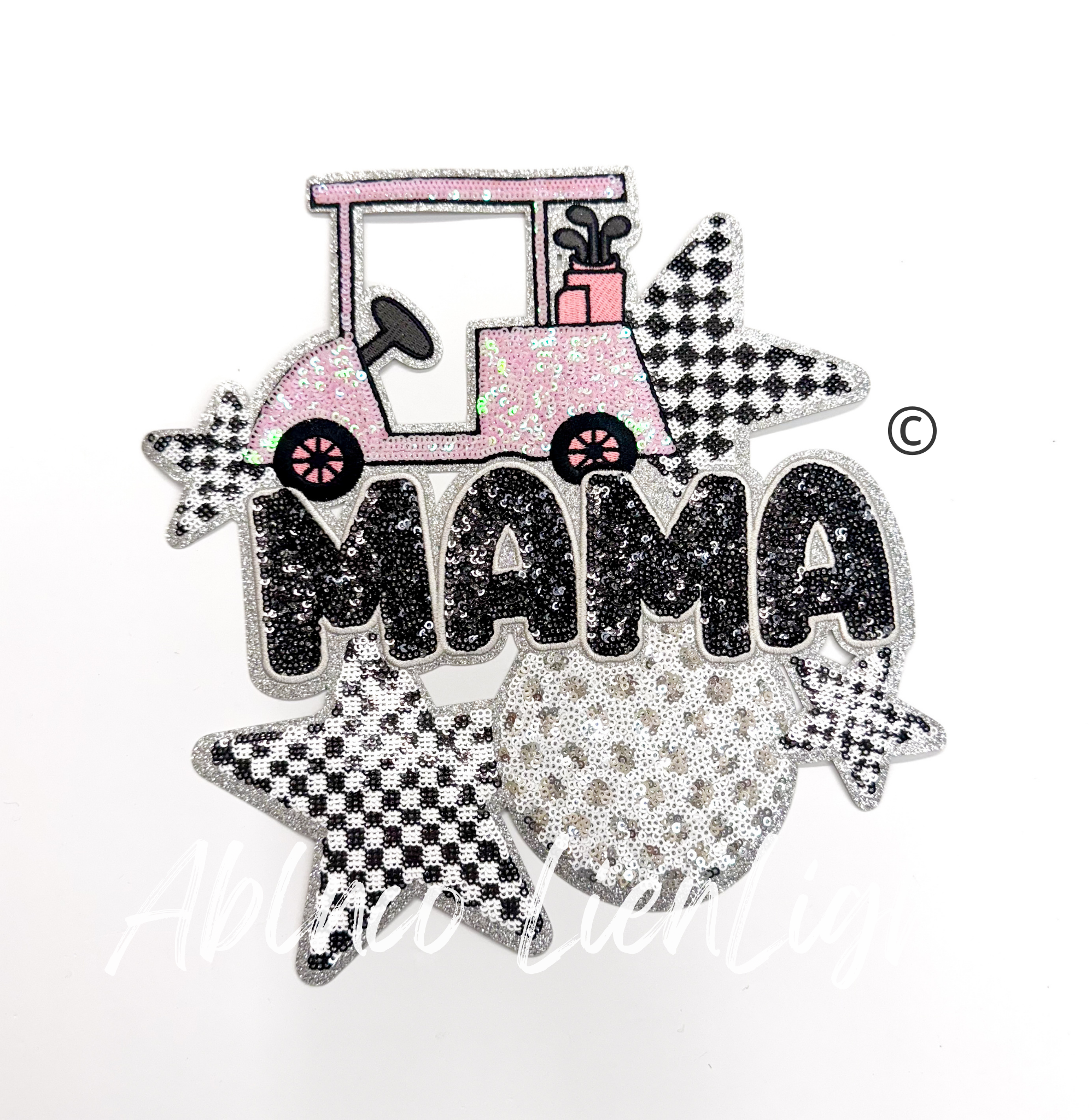 Golf Mama Checkered Star Sequin Patch - Large