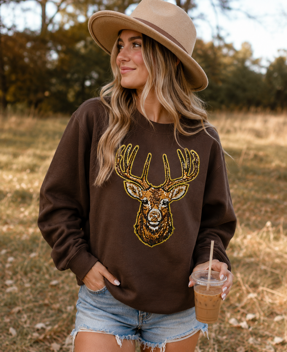 Deer Hunting Sequin Patch Sweatshirt