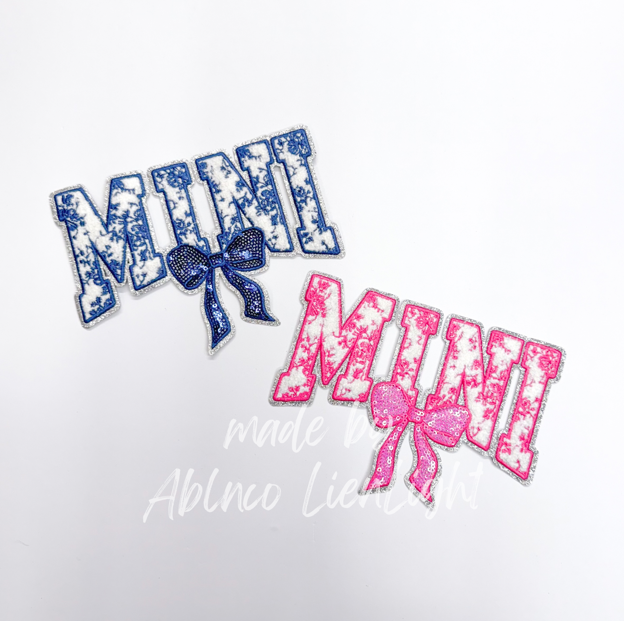 Blue Floral Grand Millennial Mini Bow Sequins Chenille Patch