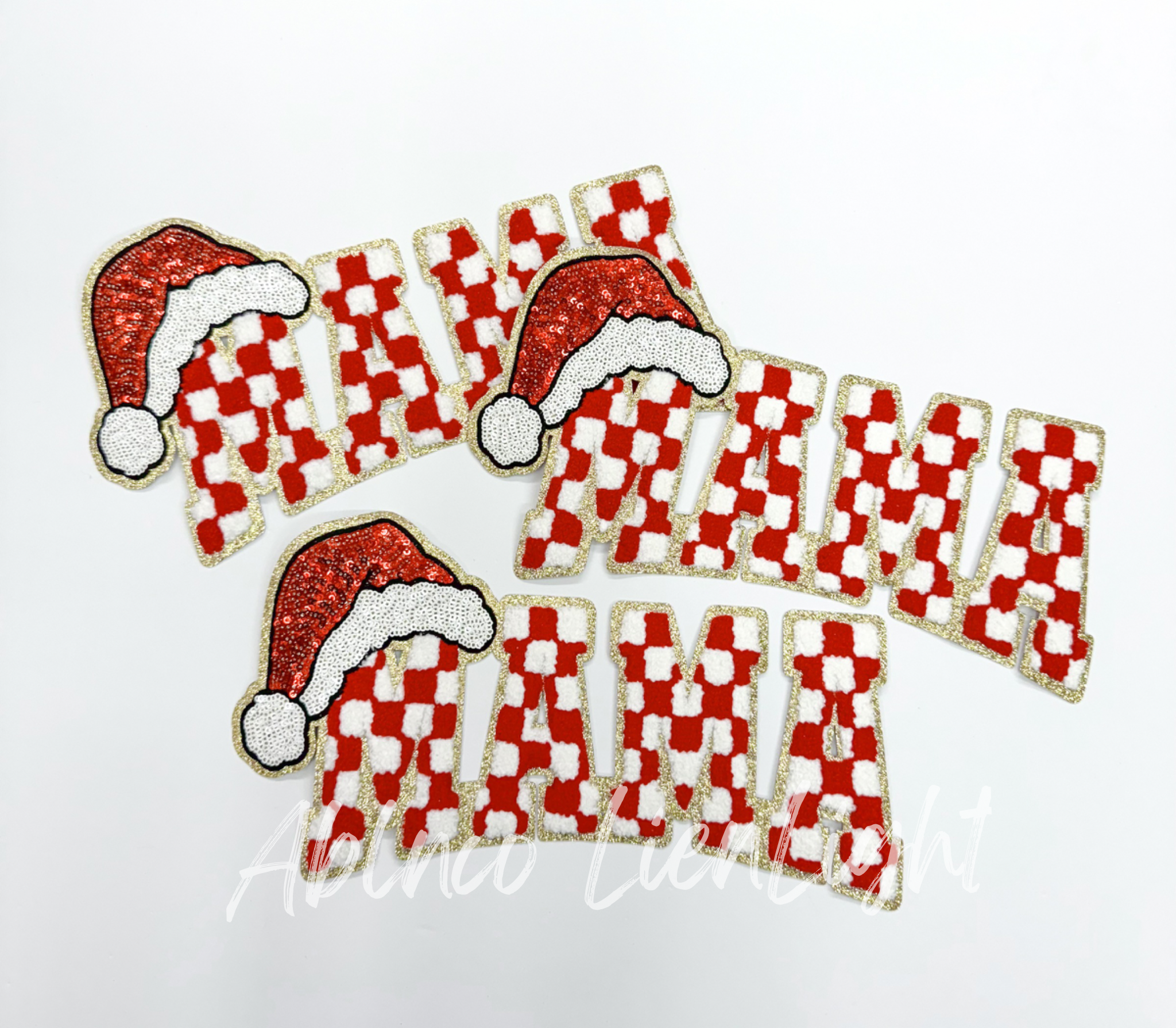 Red Checkered Mama Christmas Sequin Patch - Large