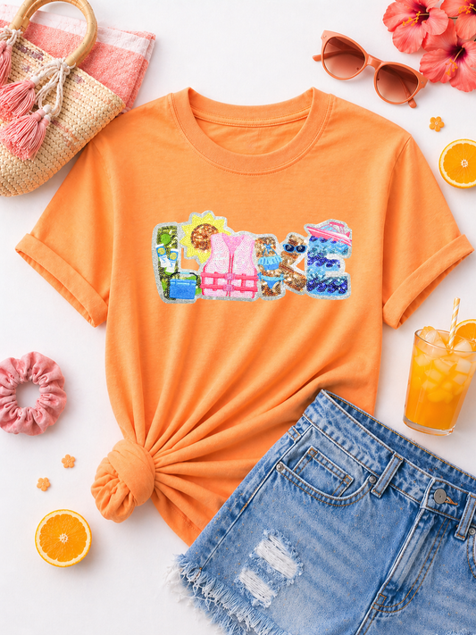 Lake Summer Sequin Patch Tshirt