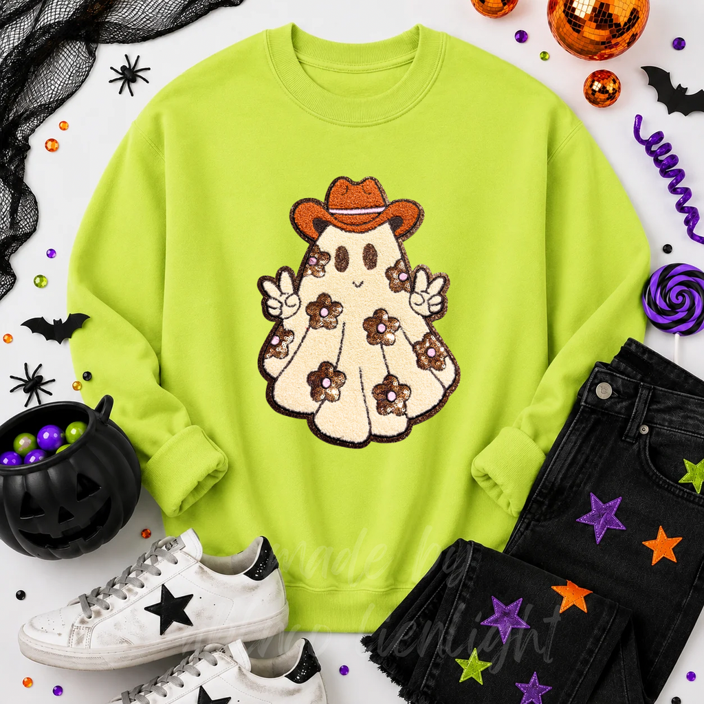 Floral Ghost Halloween Sequin Patch Sweatshirt