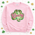 Colorful Pink Lucky Clover St Patricks Day Sequin Patch Sweatshirt