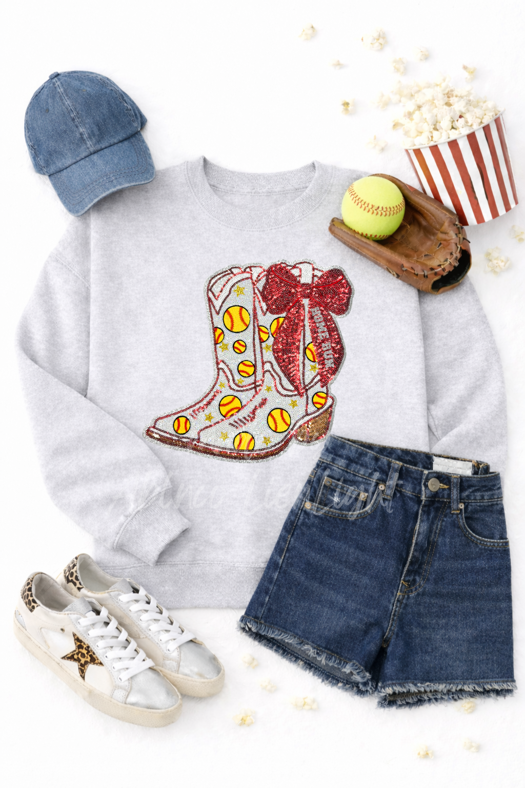 Softball Homerun Sequin Bow Boots Sweatshirt