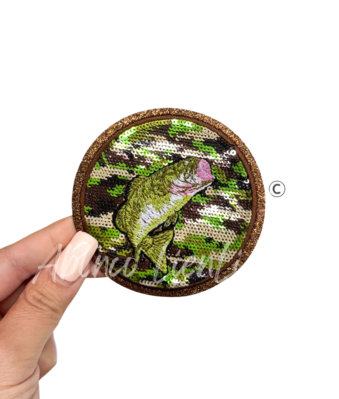 Bass Fish Hunting Camo Sequin Patch