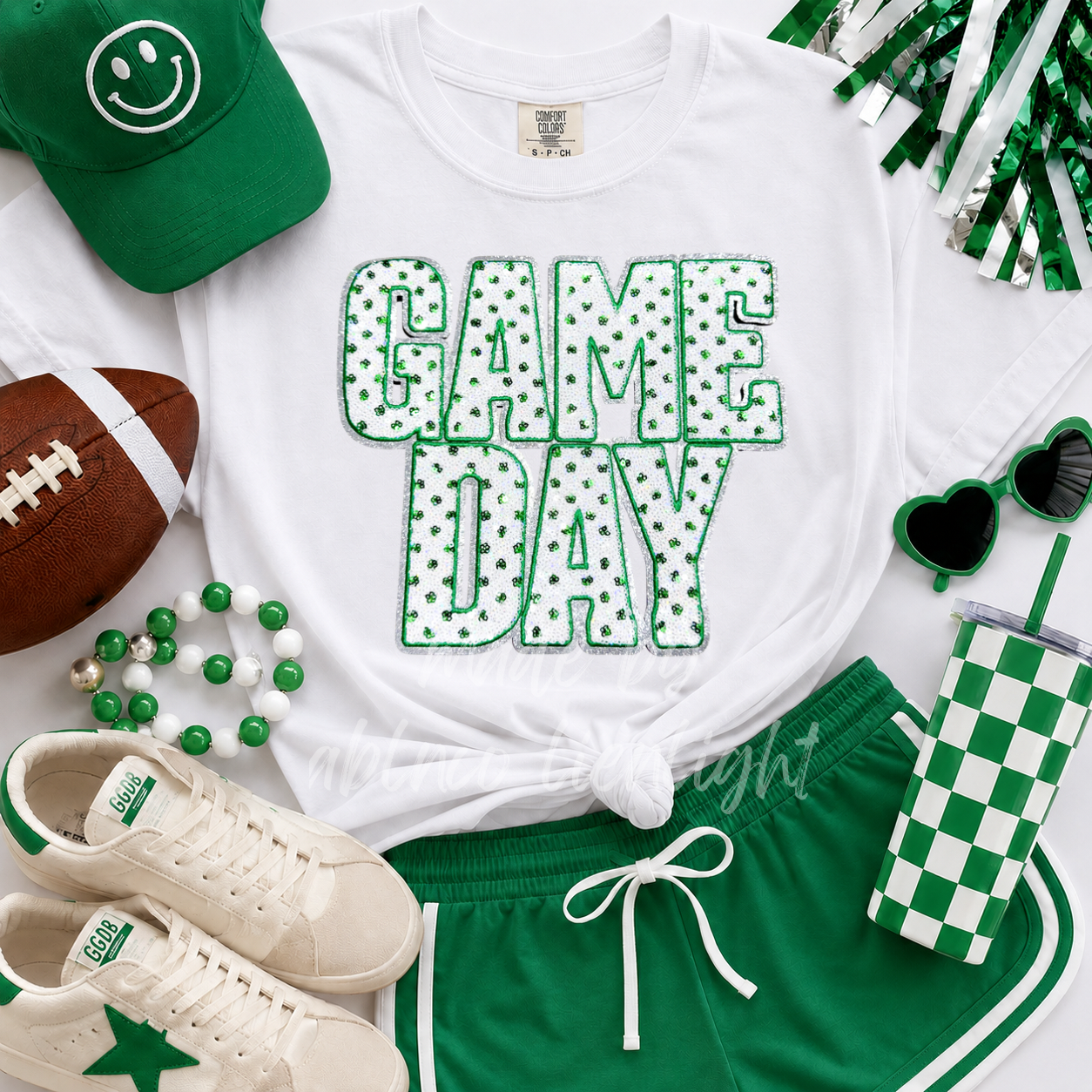 Green Polka Dots Game Day Sequin Tshirt & Sweatshirt