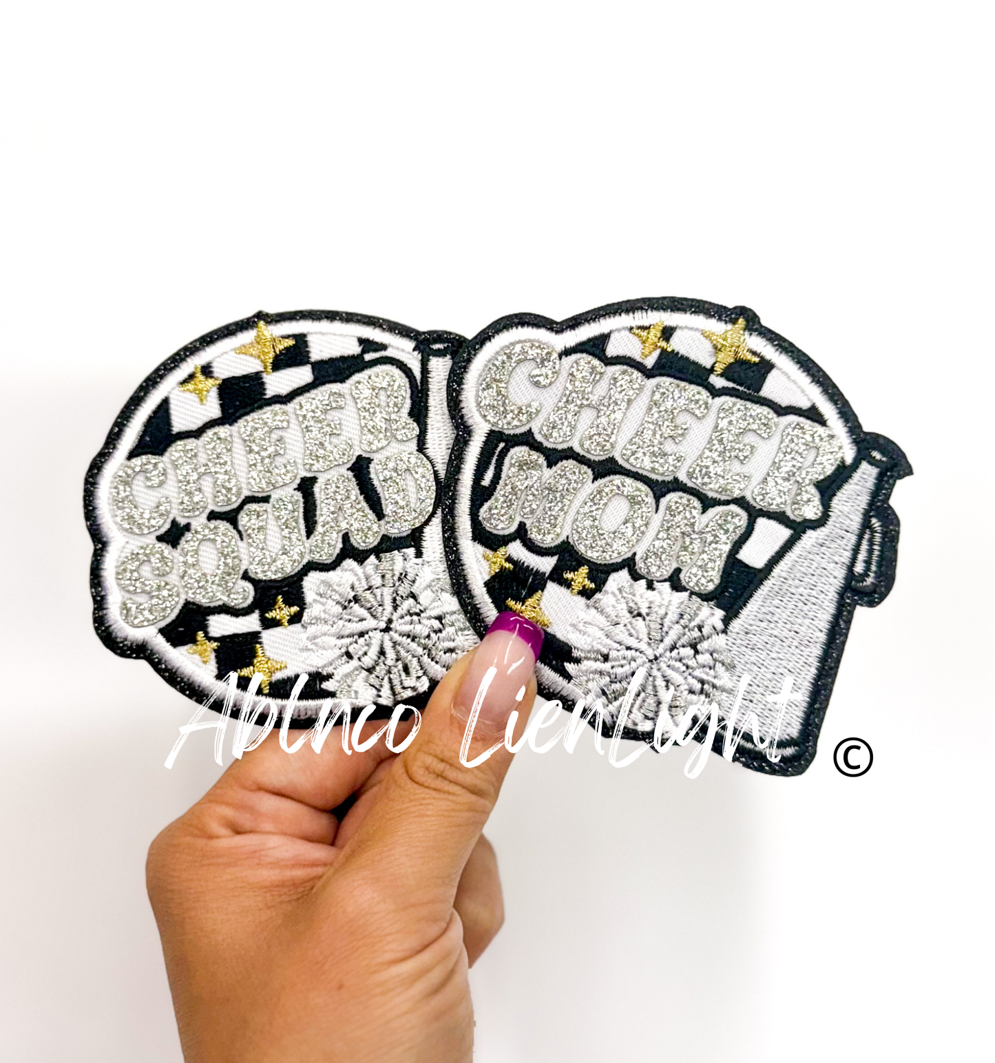 Silver Cheer Squad & Cheer Mom Glitter Embroidery Patch©️