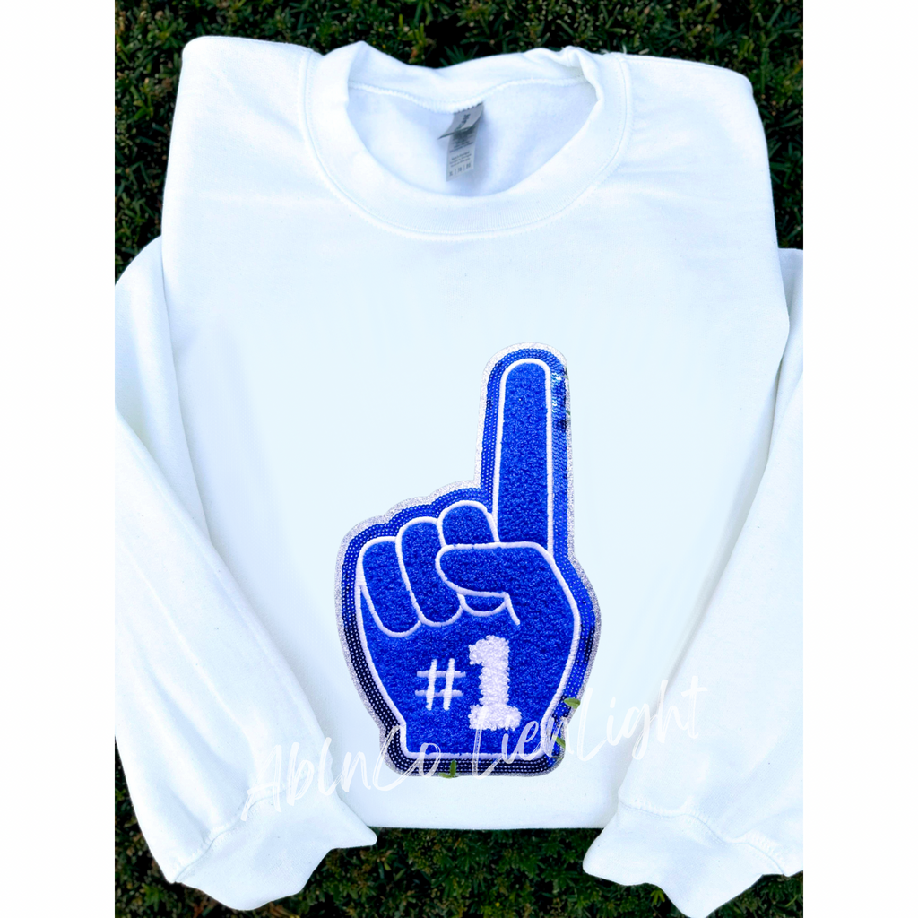 Royal Blue Game Day Foam Finger Chenille Patch - Large