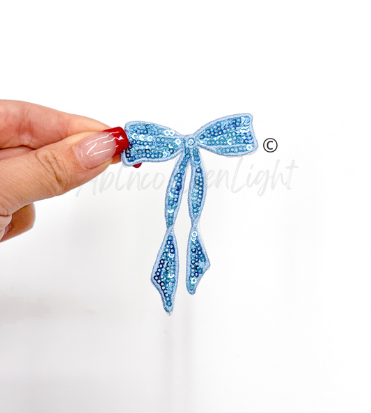 Light Blue Skinny Sequins Bow Patch