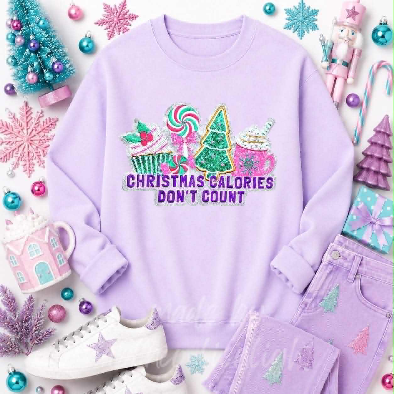 Christmas Calories Don't Count Christmas Sequin Patch Sweatshirt