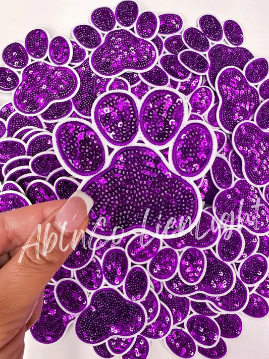 Purple Sequins Paw Print Embroidery Patch