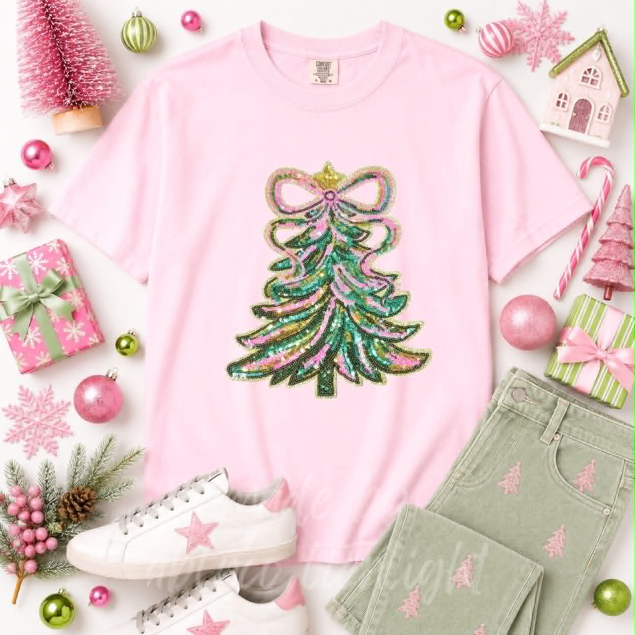 Christmas Tree Christmas Sequin Patch Tshirt