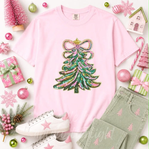 Christmas Tree Christmas Sequin Patch Tshirt