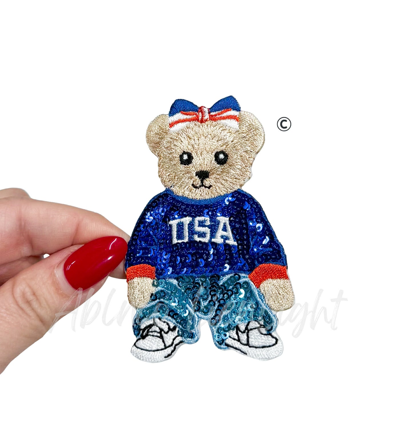USA Bear 4th July Holiday Sequin Patch - Small