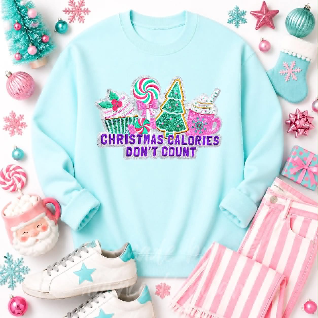 Christmas Calories Don't Count Christmas Sequin Patch Sweatshirt