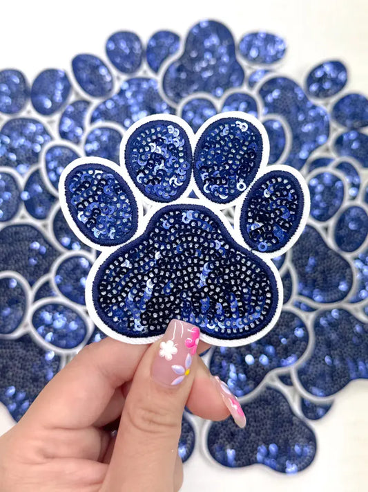 Navy Sequins Paw Print Embroidery Patch