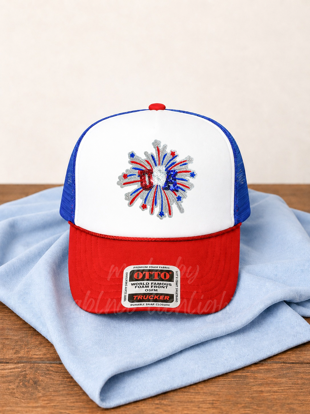Sequin USA Firework 4th July Otto Trucker Hat