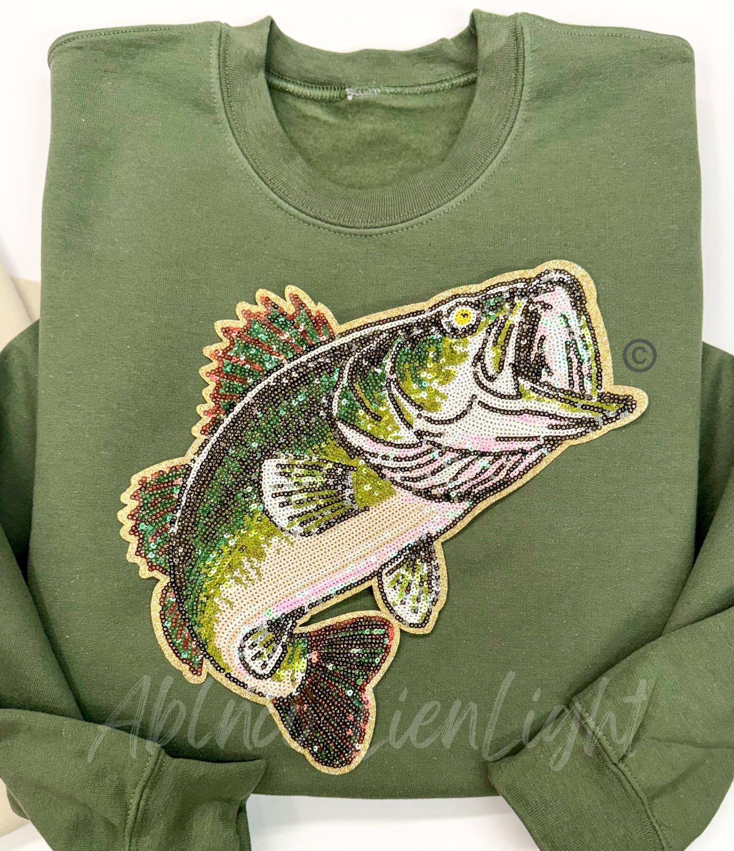 Bass Fish Fishing Sequins Patch Sweatshirt