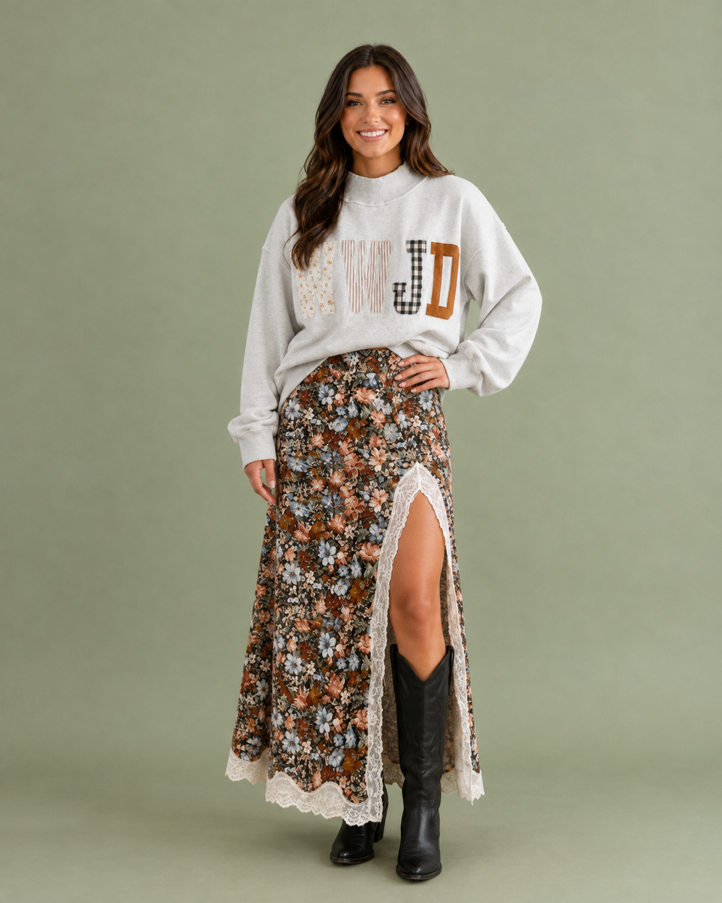 WWJD Appliqué Patchwork Mock Neck Sweatshirt | Christian Pullover
