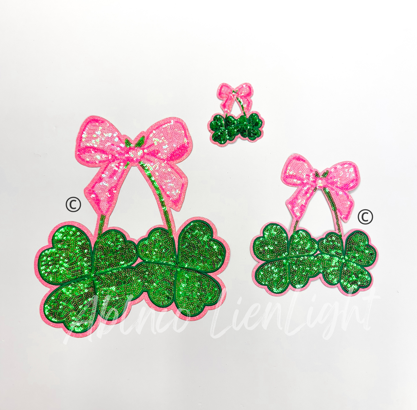 Pink Bow & Clover St Patricks Day Sequins Side Bow Patch