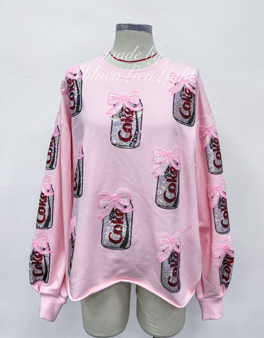 PreOrder Sparkles Sequins Diet Coke Bows Pink Sweatshirt