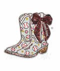 Baseball Homerun Maroon Bow Boots Sequin Patch - Large