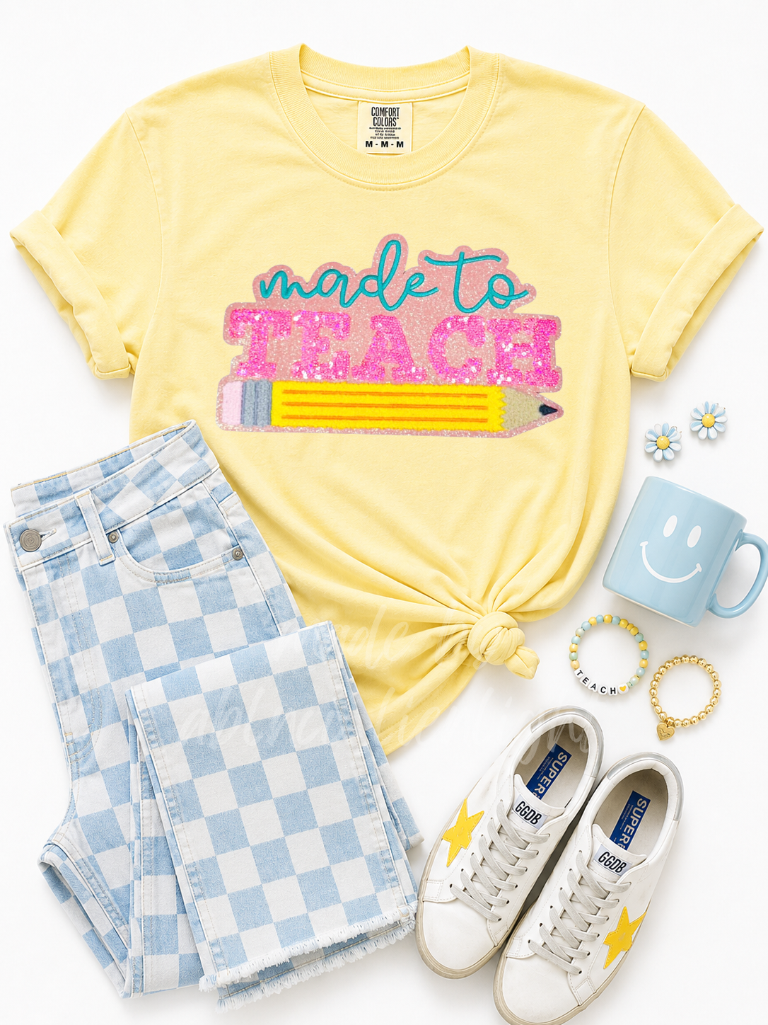 Made To Teach Teacher Sequin Patch Tshirt