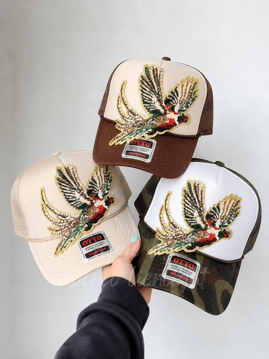 Sequin Pheasant Bird Otto Trucker Hat