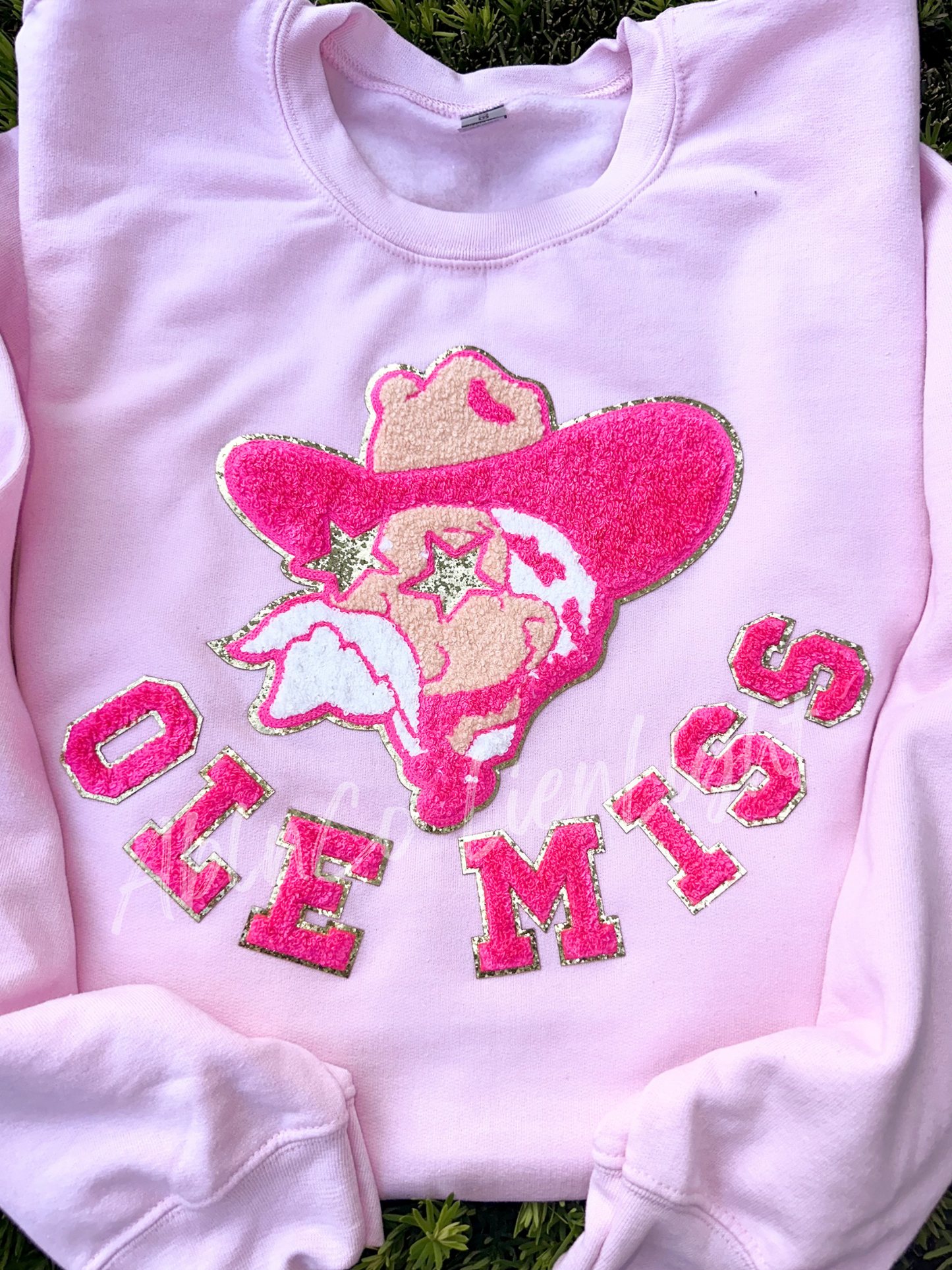 PREPPY PINK MASCOT™ Chenille Patch Sweatshirt with Custom Lettering