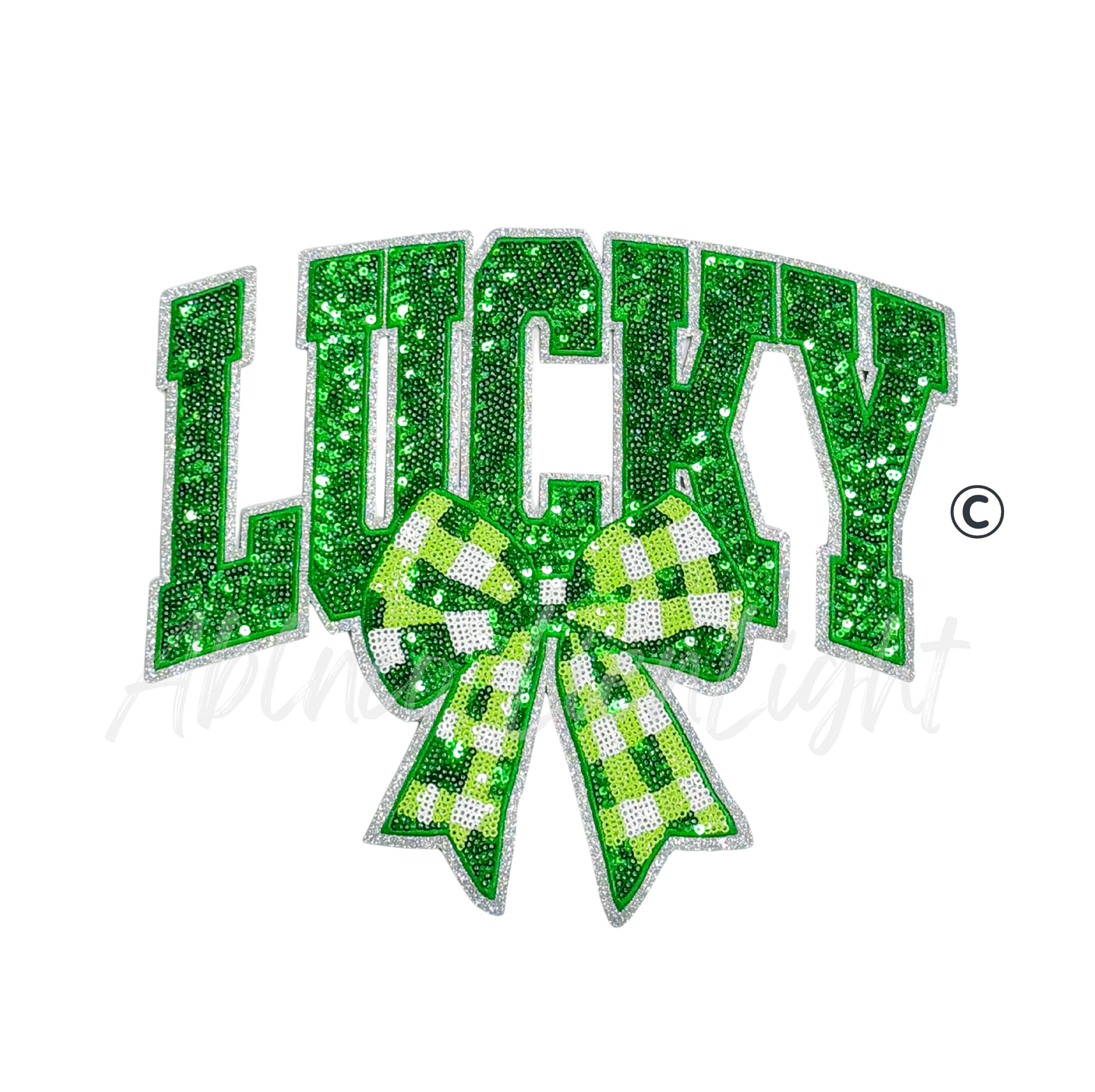 Lucky Green Checkered Bow St Patricks Day Sequins Patch