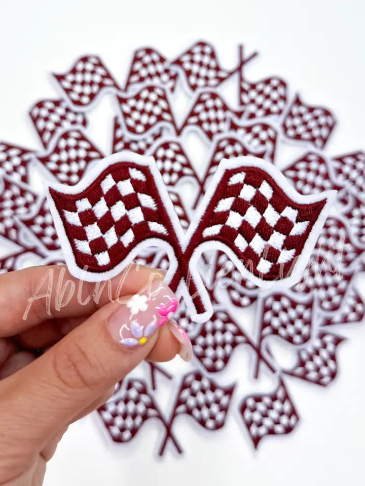 Maroon Checkered Flag Embroidery Patch