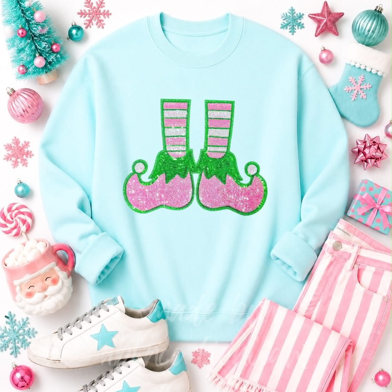 Elf Feet Christmas Sequin Patch Sweatshirt