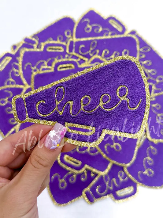 Purple Cheer Megaphone Gold Embroidery Patch