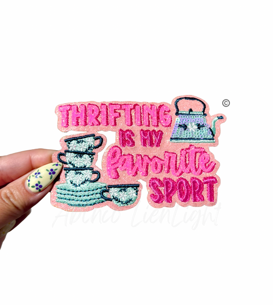 Thrifting Is My Favorite Sport Glitter Patch - Small