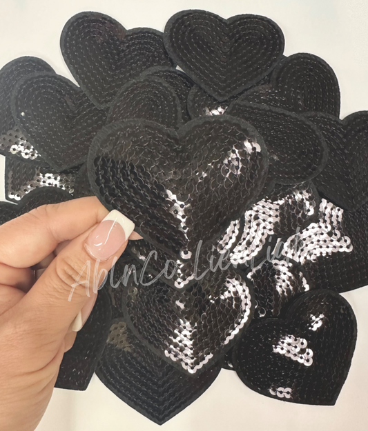 Black Heart Sequins Embroidery Patch