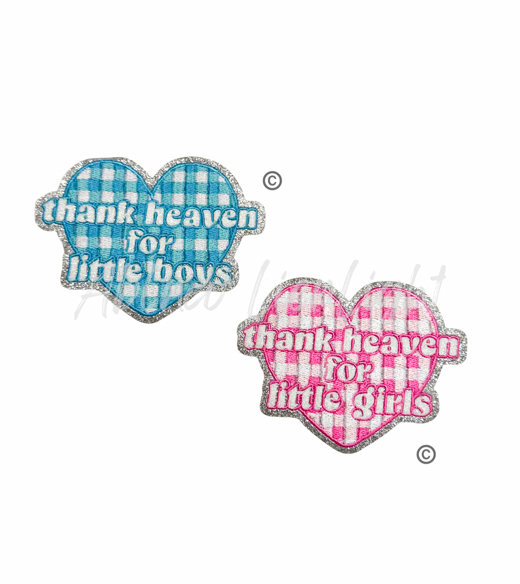 Thank Heaven For Little Boys Blue Checkered Sequin Patch