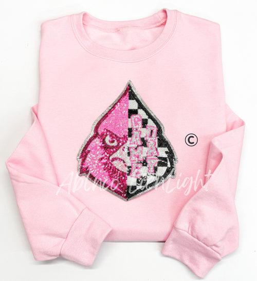 Cardinal Mascot Pink Checkered Sequin Patch - Large