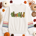 Colorful Thankful Thanksgiving Fall Sequin Patch Sweatshirt